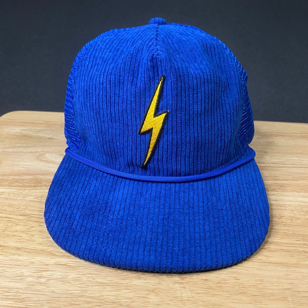 Aviator Nation Trucker Hat Men One Size Blue Corduroy Lightning Bolt Snapback